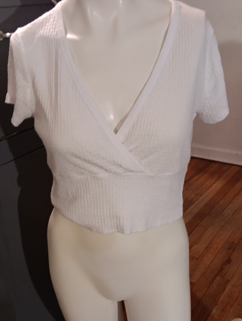 Surplice Ribbed Crop Top in White by Unknown Brand